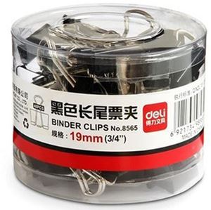 图片 得力黑色筒装长尾夹8565 19mm